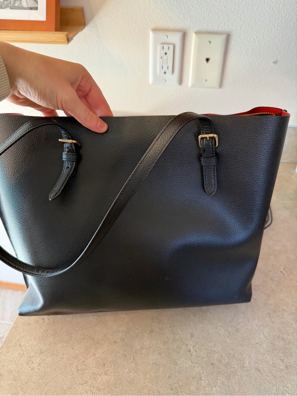 Coach Black Leather Tote with Red Interior and Gold Hardware - Picture 2 of 4